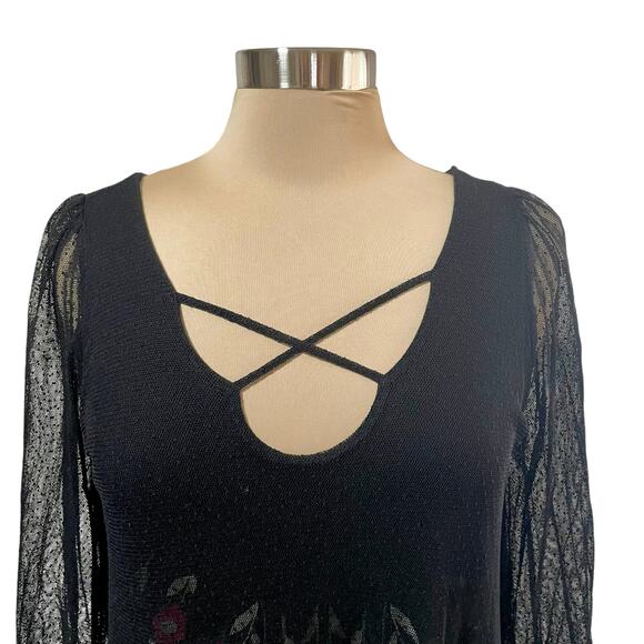 Scrapbook Black Sheer Lace Overlay Dress Crisscross Neckline Sz MED Whimsygoth - Picture 5 of 11